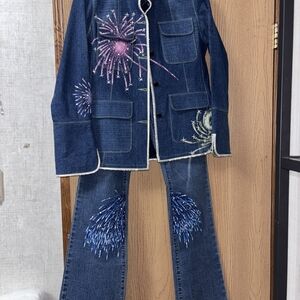 Vintage Denim Jacket with Firework Design